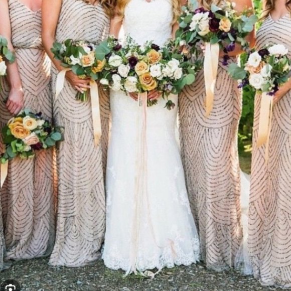 Adrianna Papell Beaded Chiffon Blouson Gown Taupe/Pink - Picture 4 of 6